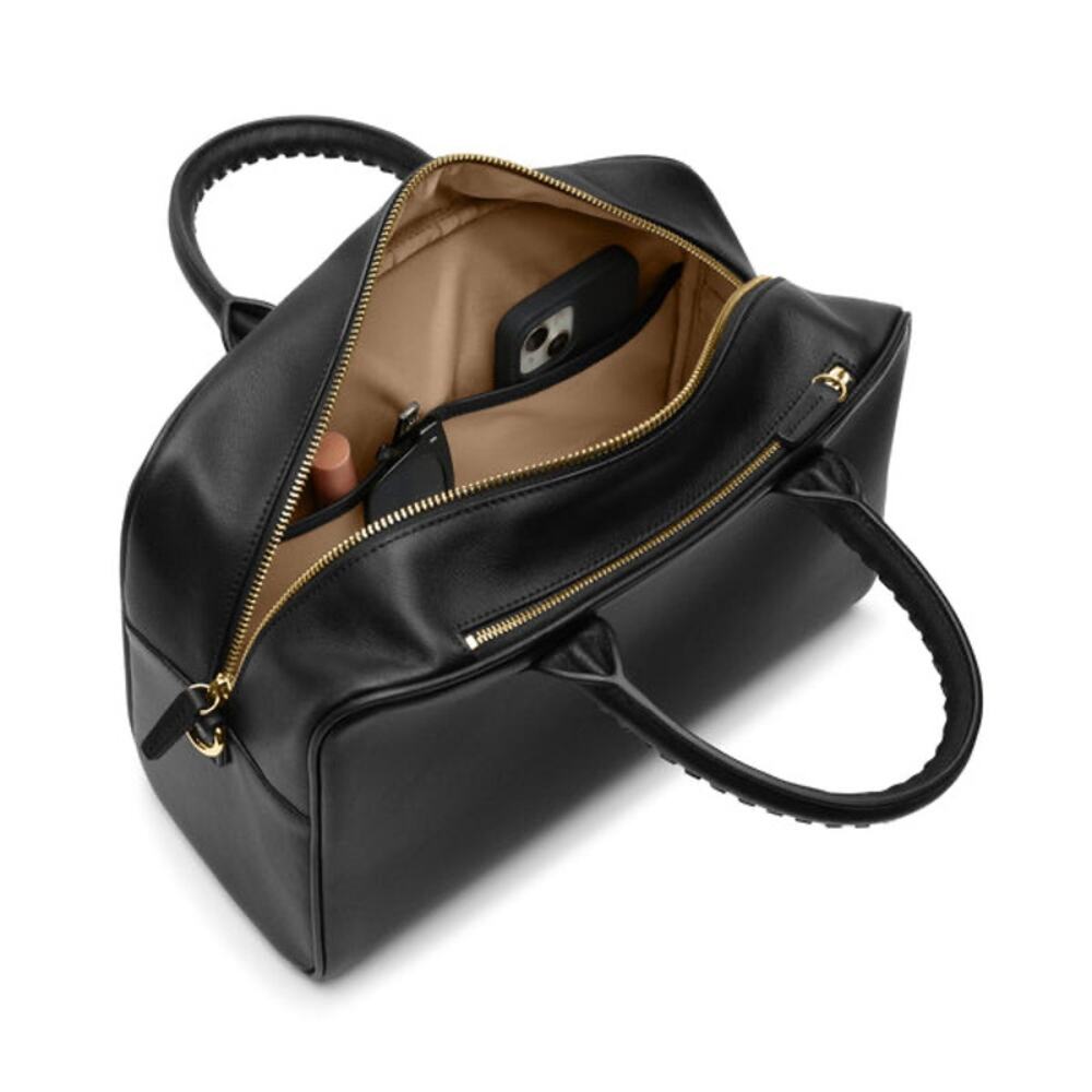 LEATHEROLOGY Black Onyx Full Grain Leather Park Satchel Top Handle Crossbody Bag - Picture 8 of 13